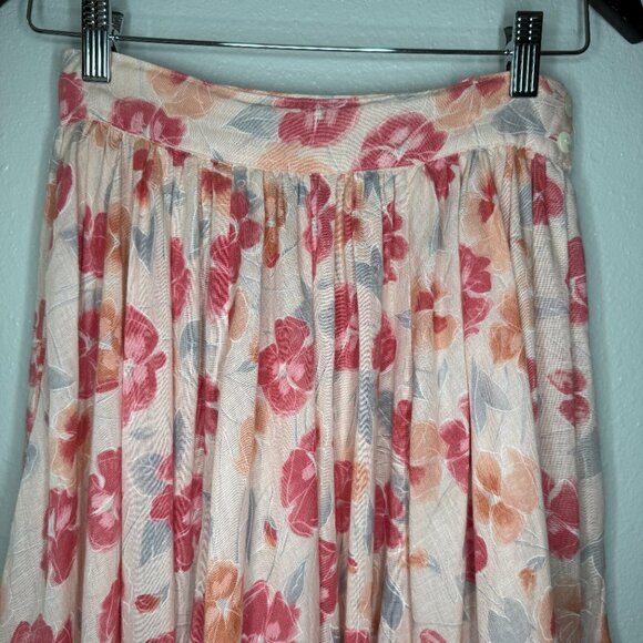 Vintage 80s Carole Little Peach Pastel Floral Pleated Skirt | Size XS - Picture 4 of 8